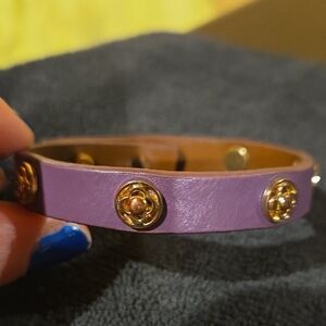 Stella and Dot Purple Leather Bracelet with Gold Accents